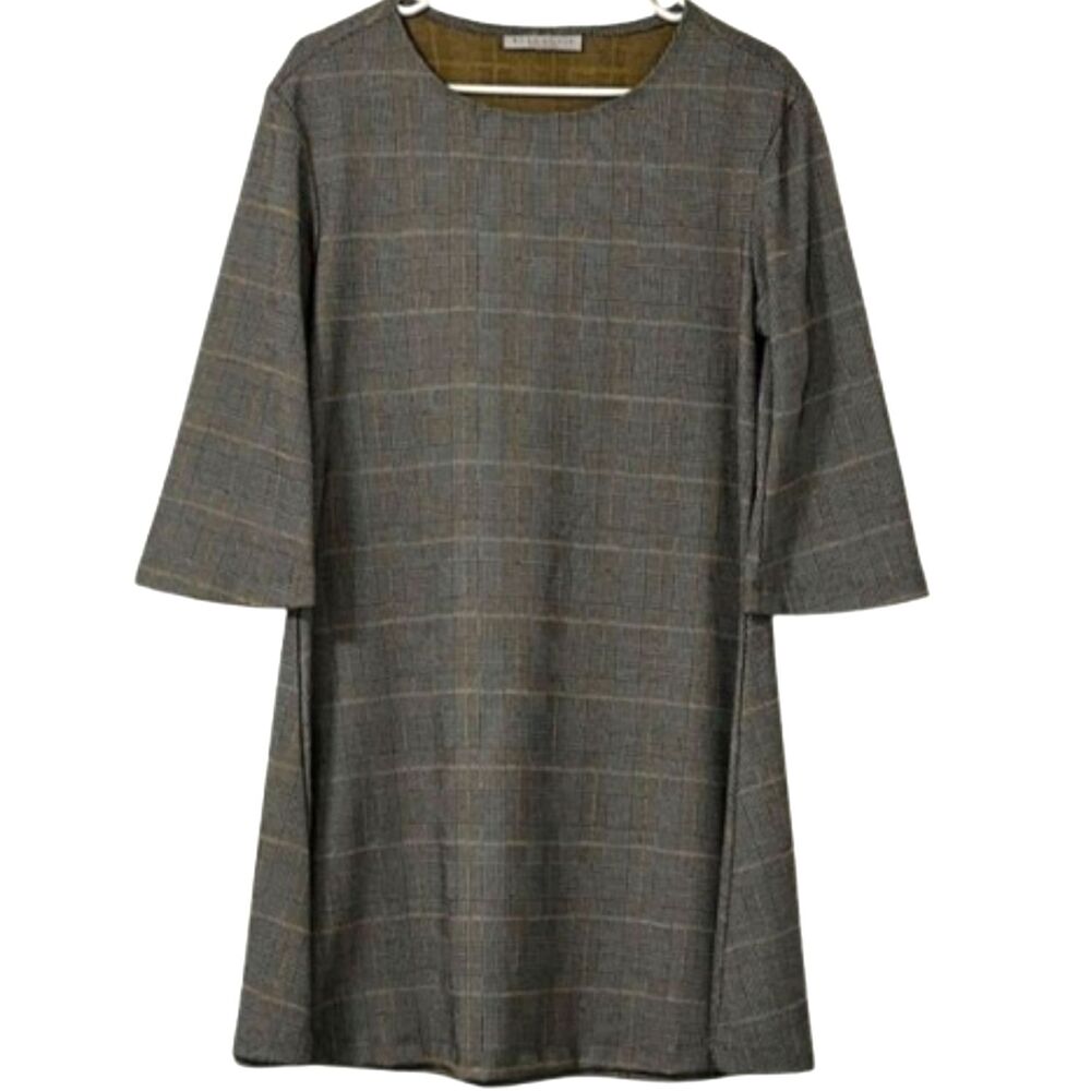 Bryn Walker Plaid Mini Dress Flare Sleeve Large Academia Italian Fabric Preppy